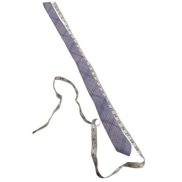 Skinny Tie Madness Blue Plaid Neck Tie Men Style SKM3224 "The Blue Bird" Cotton - Picture 4 of 10